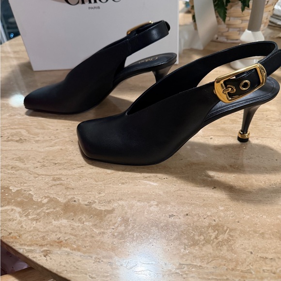Chloe Elegant Black Heels with Gold Accent - Picture 4 of 5